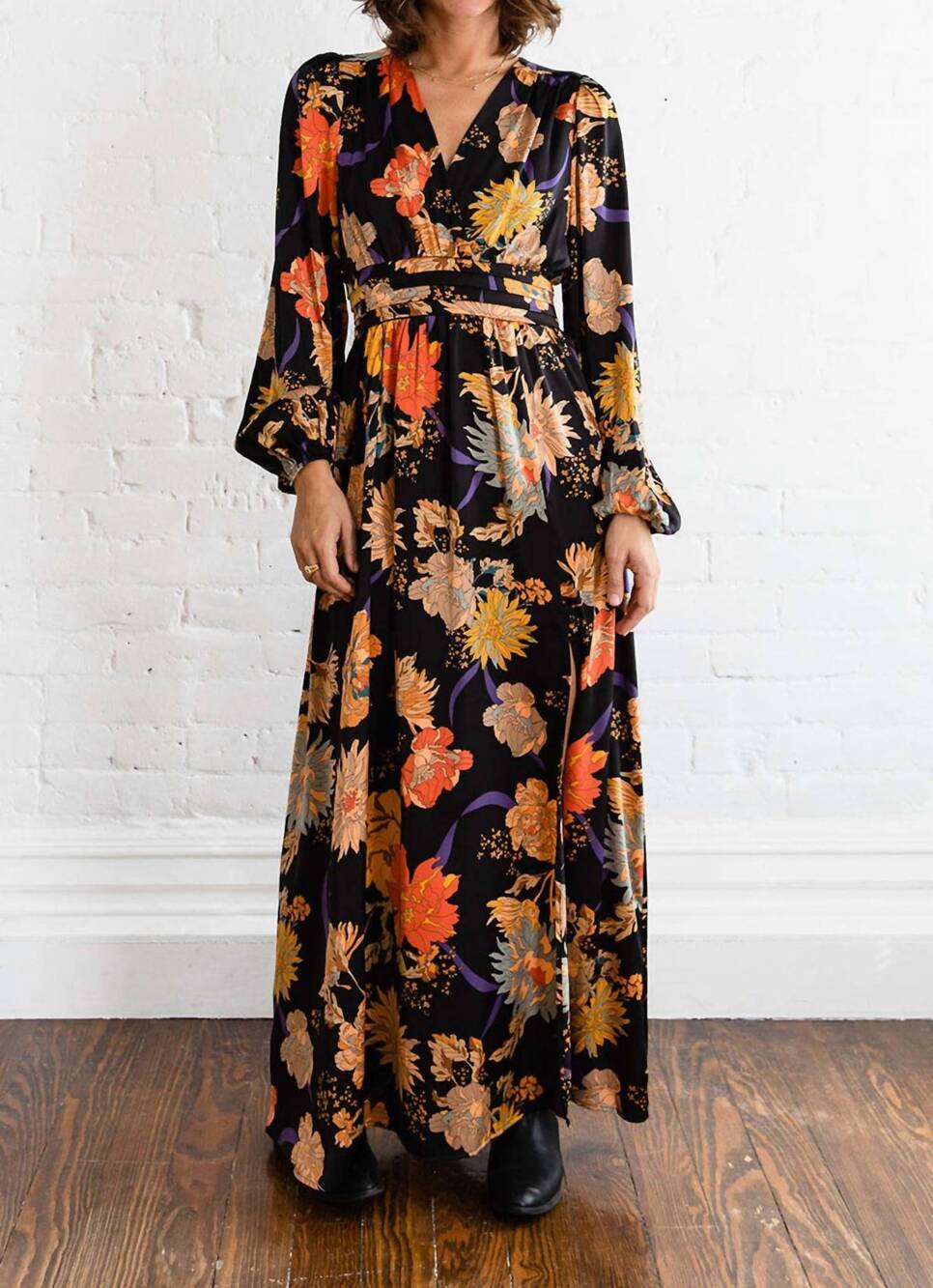 NEW PINCH chica wrap floral maxi dress in black multi
